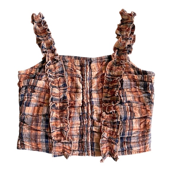 Anthropologie Crop Tank Corset Ruffle Smocked Plaid Verb Pallavi Singhee Size S - Picture 4 of 16